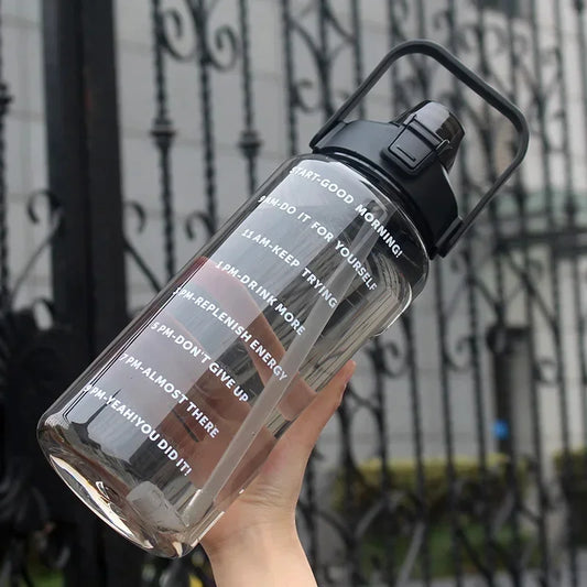 Large Capacity Water Bottle with Silicone Straw and Time Markers